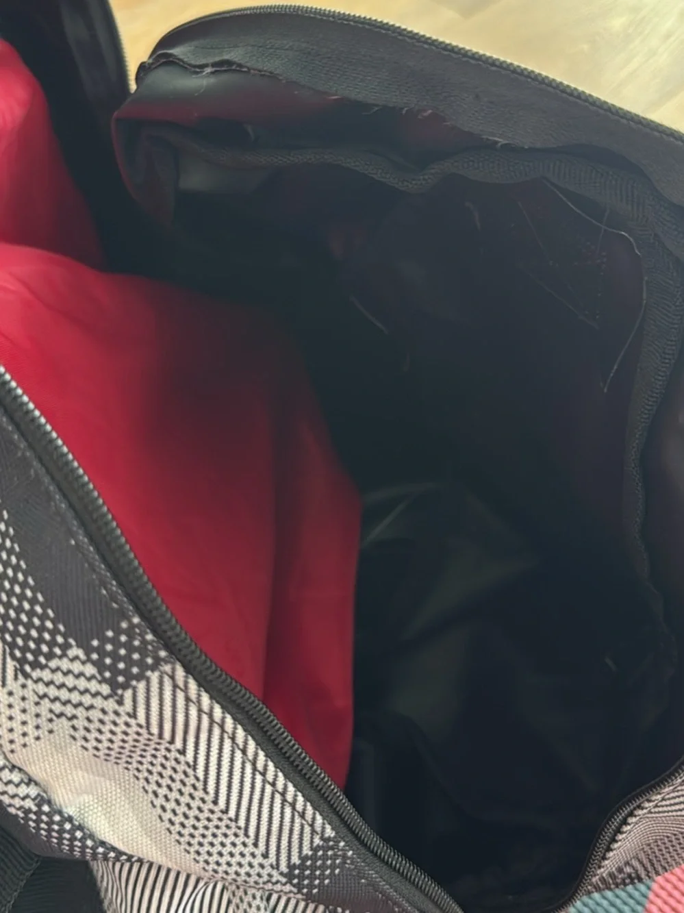 Burton Boothaus Gray & White Plaid Duffel Bag with Red Logo
